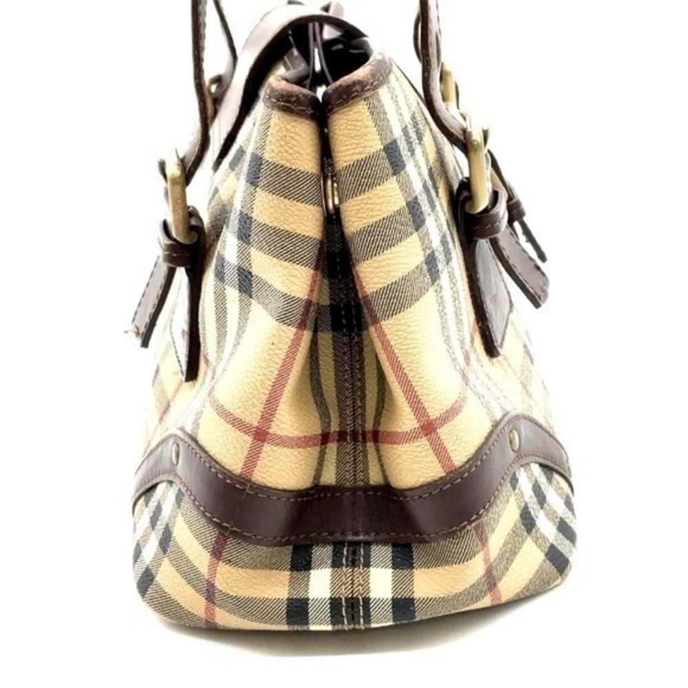 Burberry Brown Leather Harmarket Nova Check Coated Canvas Small Buckle Tote Bag - Picture 4 of 8